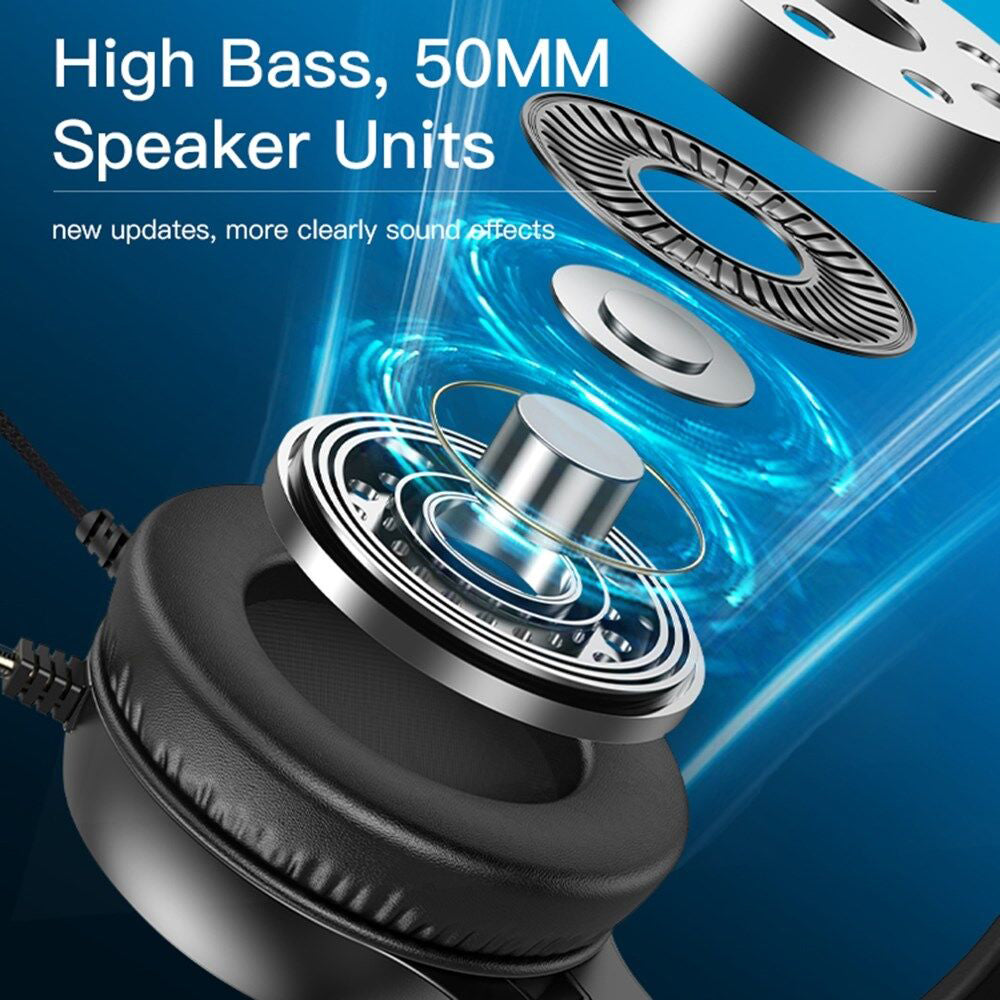 Casti Yesido Wired (EK02), for Gaming, Jack 3.5mm, with Microphone, RGB LED Lights, Negru