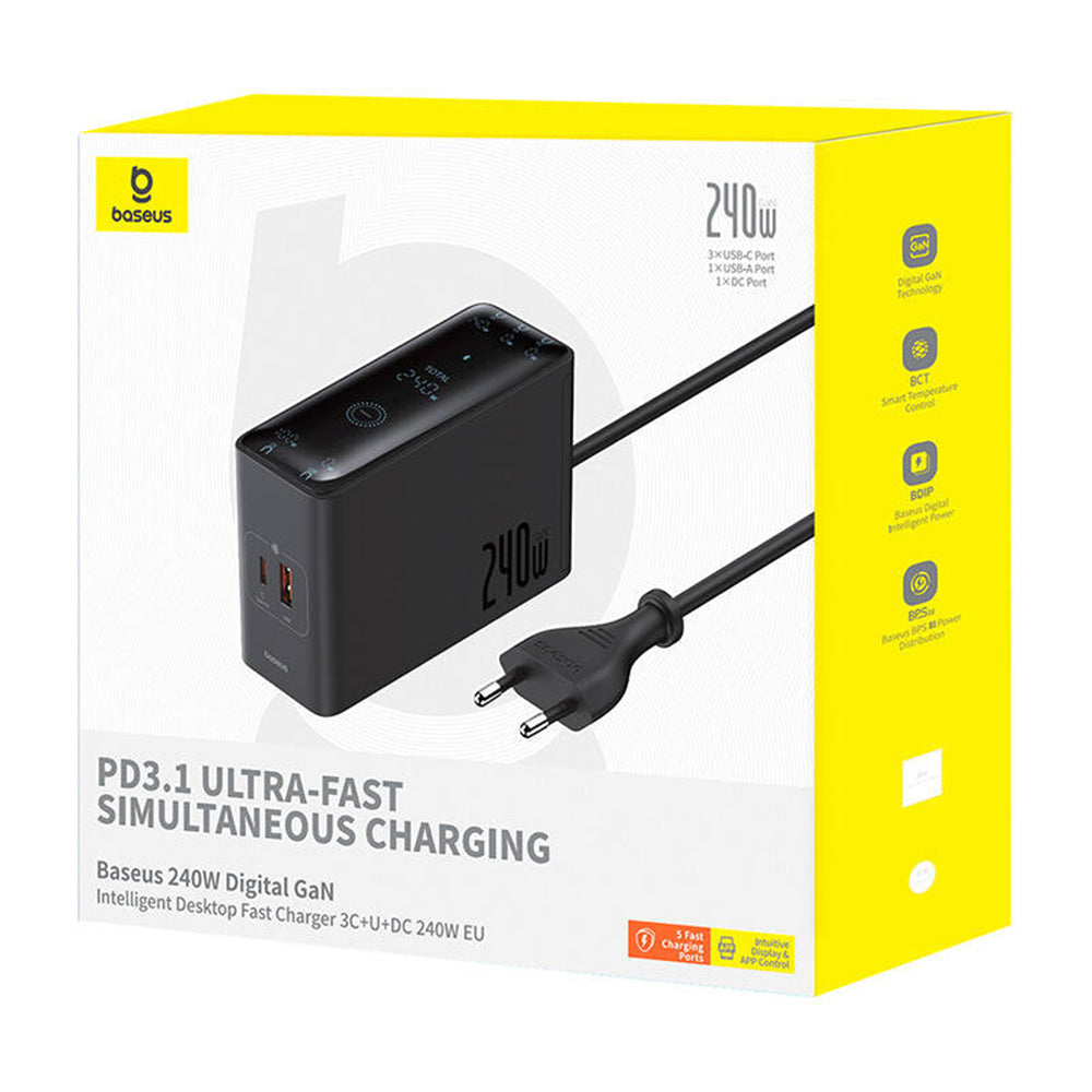 Incarcator Baseus Charging Station (P10163901113-00), GaN, 3x USB-C, USB, DC, 240W, 1m, Negru