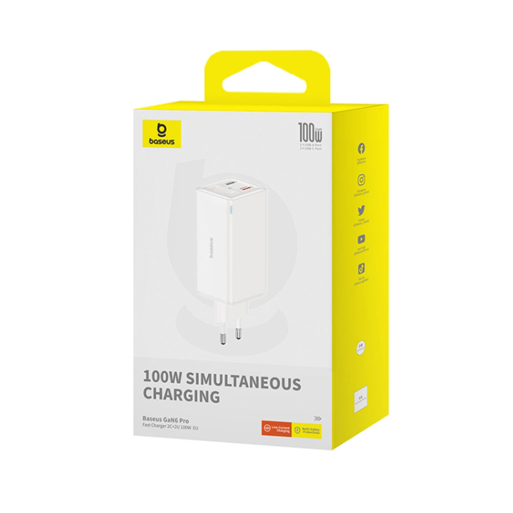 Incarcator Baseus GaN6 Pro (P10162705212-00), Type-C Cable Included, 2x USB, 2x Type-C, 100W, 100W, 20V, 5A, 1m, Alb