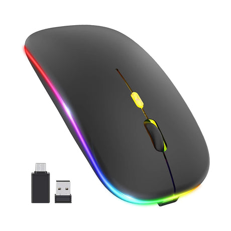 Tastatura/Mouse Techsuit Wireless Mouse GameFlow (M1), for Gaming, LED RGB, Silent, Bluetooth 5.2, 2.4G, 1600 DPI with USB-C Charging Cable, Negru