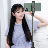 Suport Techsuit Selfie Stick (S03), Stable and Compact Tripod Mount with Bluetooth Remote Control, 68cm, Negru