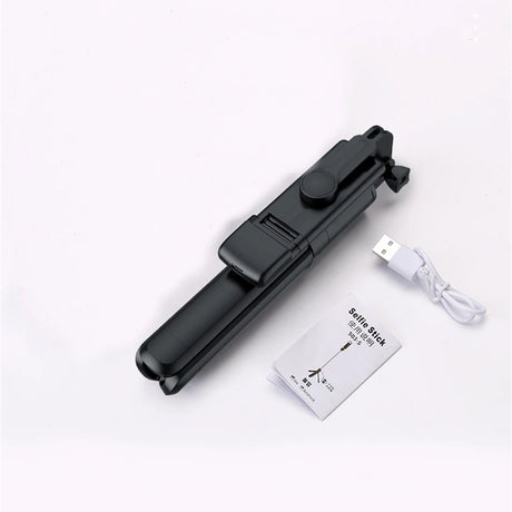 Suport Techsuit Mini Selfie Stick (S03-S), Stable & Compact Tripod Mount, Bluetooth Remote Control, LED Light, 67cm, Negru