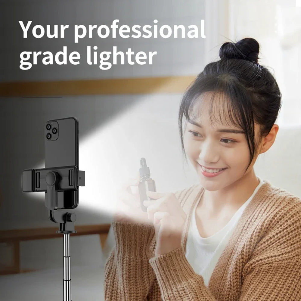 Suport Techsuit Mini Selfie Stick (S03-S), Stable & Compact Tripod Mount, Bluetooth Remote Control, LED Light, 67cm, Negru