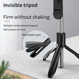Suport Techsuit Selfie Stick (S01-S), Compact Tripod Mount with Bluetooth Remote Control, LED Fill Light, Foldable, 70cm, Negru