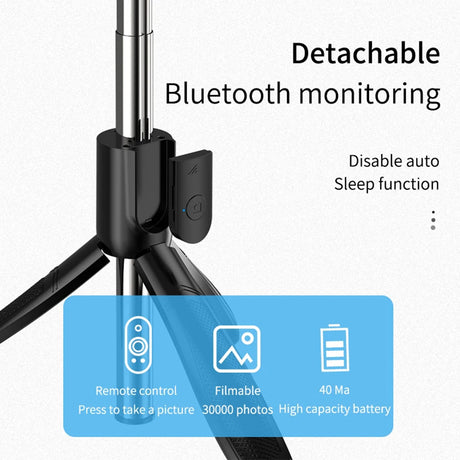 Suport Techsuit Selfie Stick (S01-S), Compact Tripod Mount with Bluetooth Remote Control, LED Fill Light, Foldable, 70cm, Negru