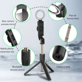 Suport Techsuit Selfie Stick (K13), Compact Tripod Mount with Bluetooth Remote Control, LED Beauty Light, Foldable, 84cm, Negru