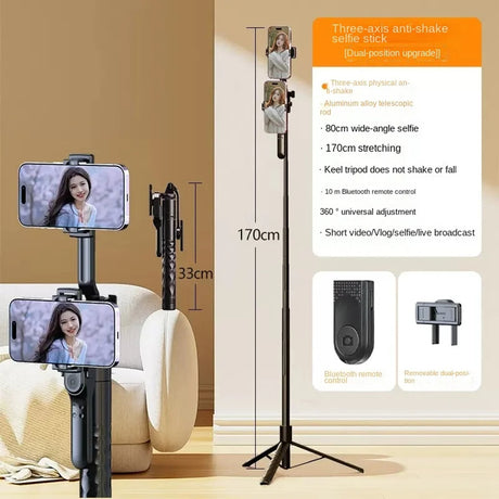 Suport Techsuit Selfie Stick (K28), Compact Tripod Mount with Bluetooth Remote Control, 360, Foldable, 175cm, Negru