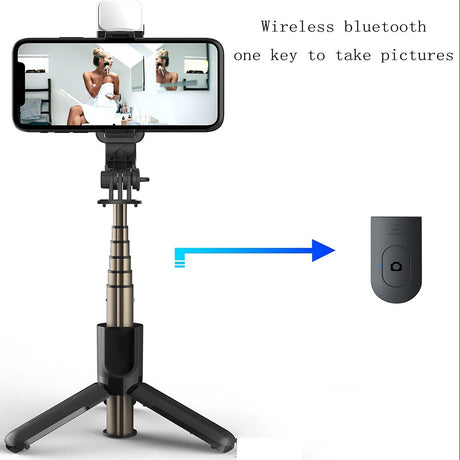 Suport Techsuit Mini Selfie Stick (L11s), Stable Tripod with Bluetooth Remote Control and LED Light, 75cm, Negru