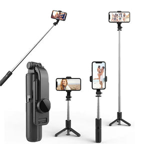 Suport Techsuit Mini Selfie Stick (L11), Stable Tripod with Bluetooth Self Timer, 360 Rotation, 73cm, Negru