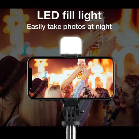 Suport Techsuit Selfie Stick (L02s), Stable Tripod with Bluetooth Remote Control and Fill Light, Stainless Steel, 104cm, Negru