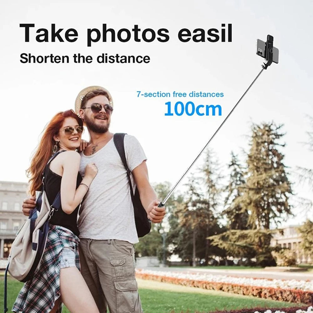 Suport Techsuit Selfie Stick (L02s), Stable Tripod with Bluetooth Remote Control and Fill Light, Stainless Steel, 104cm, Negru