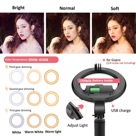 Suport Techsuit Selfie Stick (L07), Stable Tripod with Bluetooth Remote Control and Beauty Ring Light, 90cm, Negru