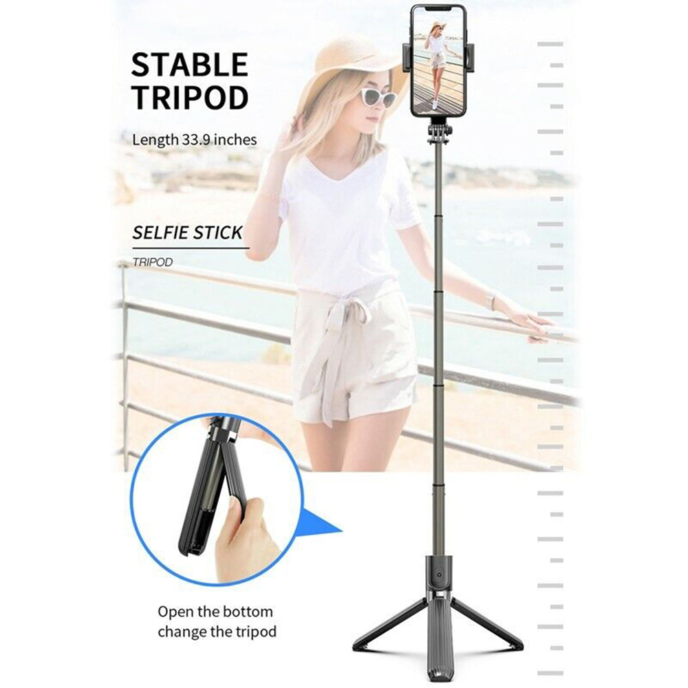 Suport Techsuit Selfie Stick (L08), Stable Gimbal/Tripod with Bluetooth Remote Control, 360 Rotation, 86cm, Negru