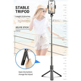 Suport Techsuit Selfie Stick (L08), Stable Gimbal/Tripod with Bluetooth Remote Control, 360 Rotation, 86cm, Negru