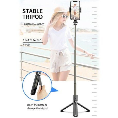 Suport Techsuit Selfie Stick (L08), Stable Gimbal/Tripod with Bluetooth Remote Control, 360 Rotation, 86cm, Negru