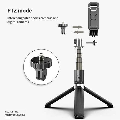 Suport Techsuit Selfie Stick (L03), Stable Tripod with Bluetooth Remote Control, Aluminium Alloy, 83cm, Negru
