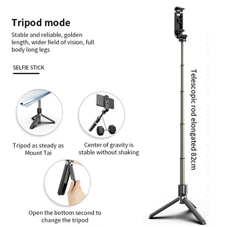 Suport Techsuit Selfie Stick (L03), Stable Tripod with Bluetooth Remote Control, Aluminium Alloy, 83cm, Negru