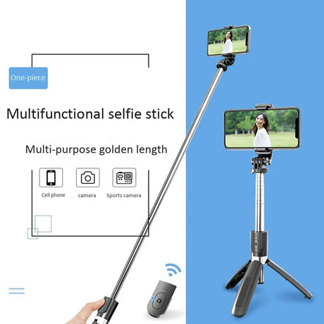 Suport Techsuit Selfie Stick (L02), Stable Tripod with Bluetooth Remote Control, GoPro Compatible, 360 Rotation, 100cm, Negru
