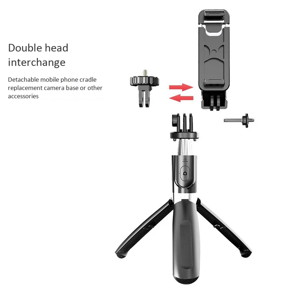Suport Techsuit Selfie Stick (L02), Stable Tripod with Bluetooth Remote Control, GoPro Compatible, 360 Rotation, 100cm, Negru