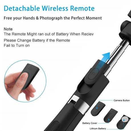 Suport Techsuit Selfie Stick (L01), Tripod Stable Mount with Extendable Arm, Bluetooth Remote Control, 70cm, Negru