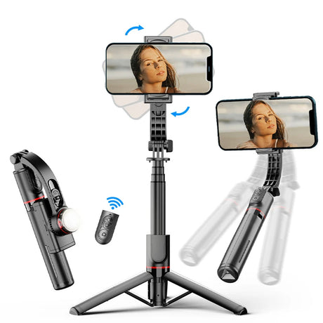 Suport Techsuit Selfie Stick (L19s), Stable Gimbal/Tripod with Bluetooth Remote Control, Fill Light, 360 Rotation, 70cm, Negru