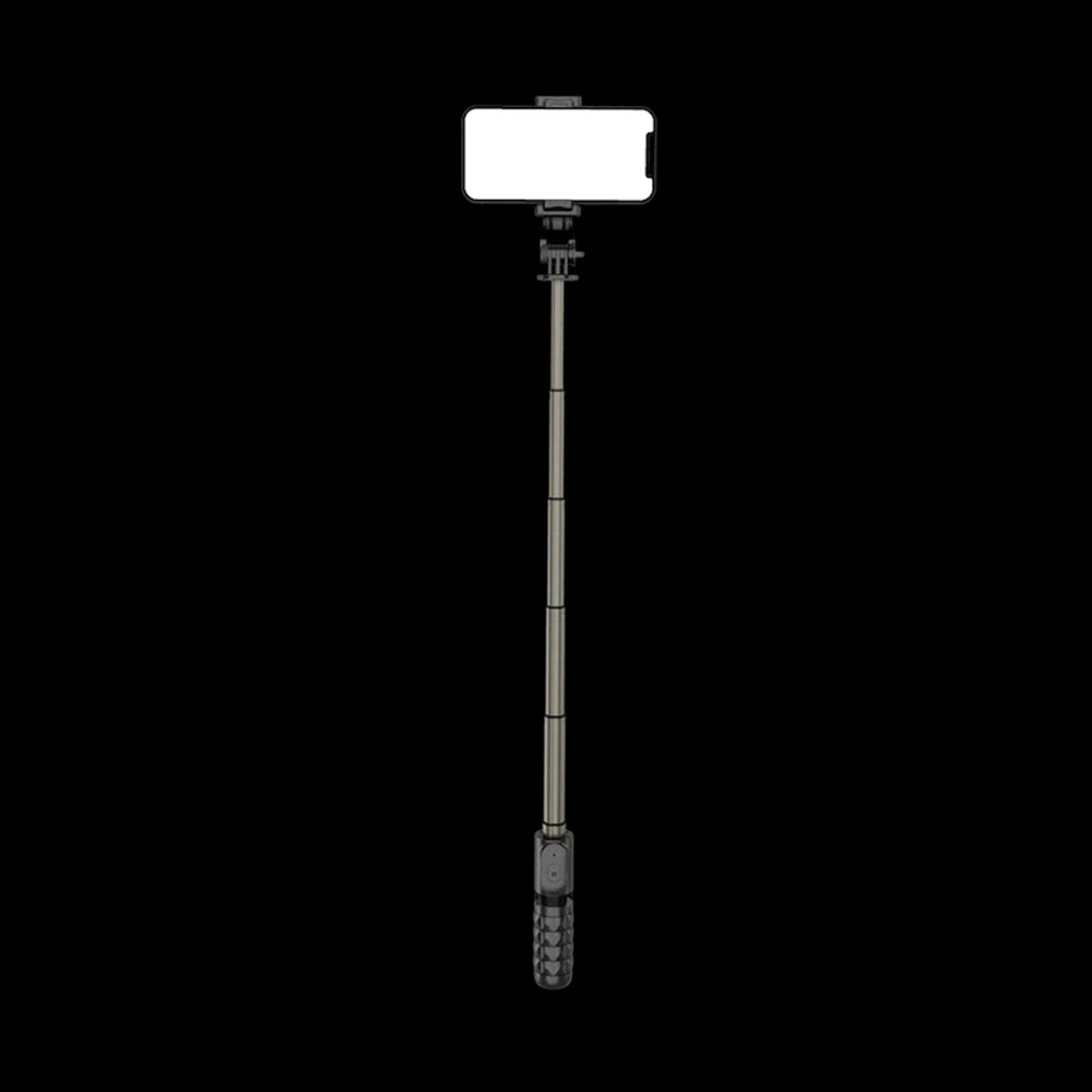Suport Techsuit Mini Selfie Stick (Q10), Stable Gimbal/Tripod with Bluetooth Remote Control, Fill Light, 360 Rotation, 68cm, Negru