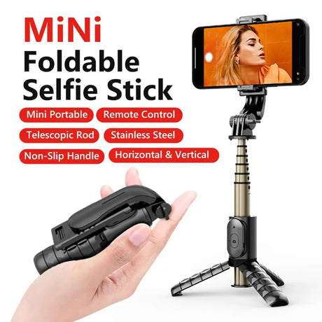 Suport Techsuit Mini Selfie Stick (Q10), Stable Gimbal/Tripod with Bluetooth Remote Control, Fill Light, 360 Rotation, 68cm, Negru