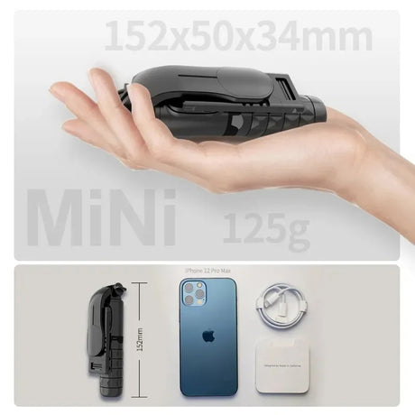 Suport Techsuit Mini Selfie Stick (Q10), Stable Gimbal/Tripod with Bluetooth Remote Control, Fill Light, 360 Rotation, 68cm, Negru