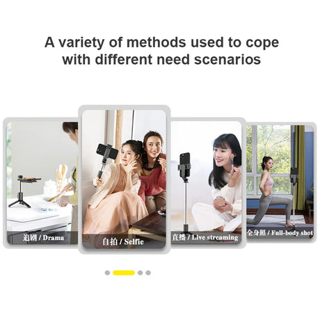 Suport Techsuit Mini Selfie Stick (Q11s), Stable Tripod with Bluetooth Remote Control and Fill Light, 360 Rotation, 76cm, Negru