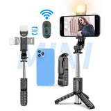 Suport Techsuit Mini Selfie Stick (Q11s), Stable Tripod with Bluetooth Remote Control and Fill Light, 360 Rotation, 76cm, Negru