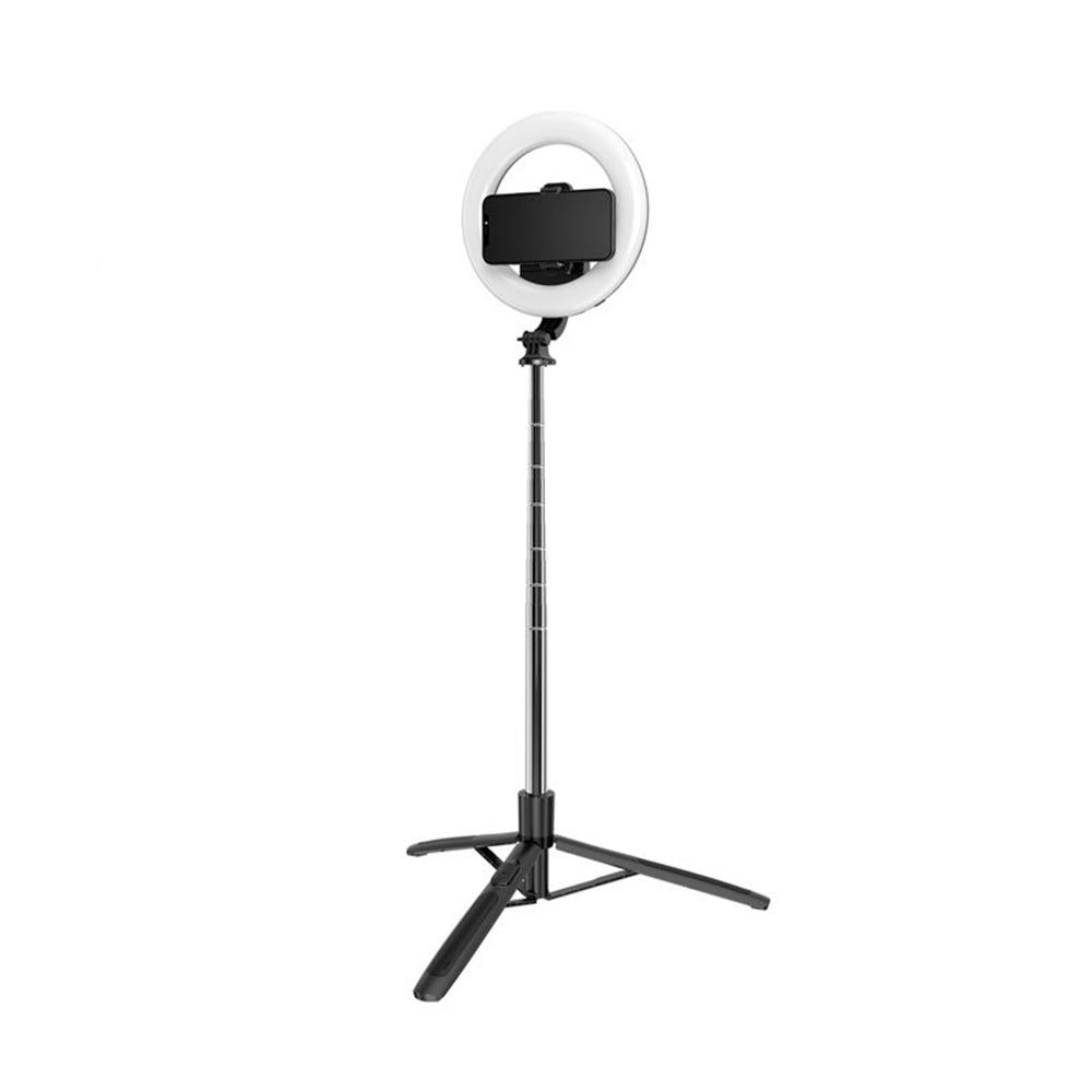 Suport Techsuit Selfie Stick (Q05s), Stable Tripod with Bluetooth Remote Control and Ring Light, Stainless Steel, 170cm, Negru