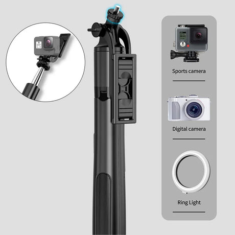 Suport Techsuit Selfie Stick (Q05), Stable Tripod with Bluetooth Remote Control, 360 Rotation, Stainless Steel, 158cm, Negru