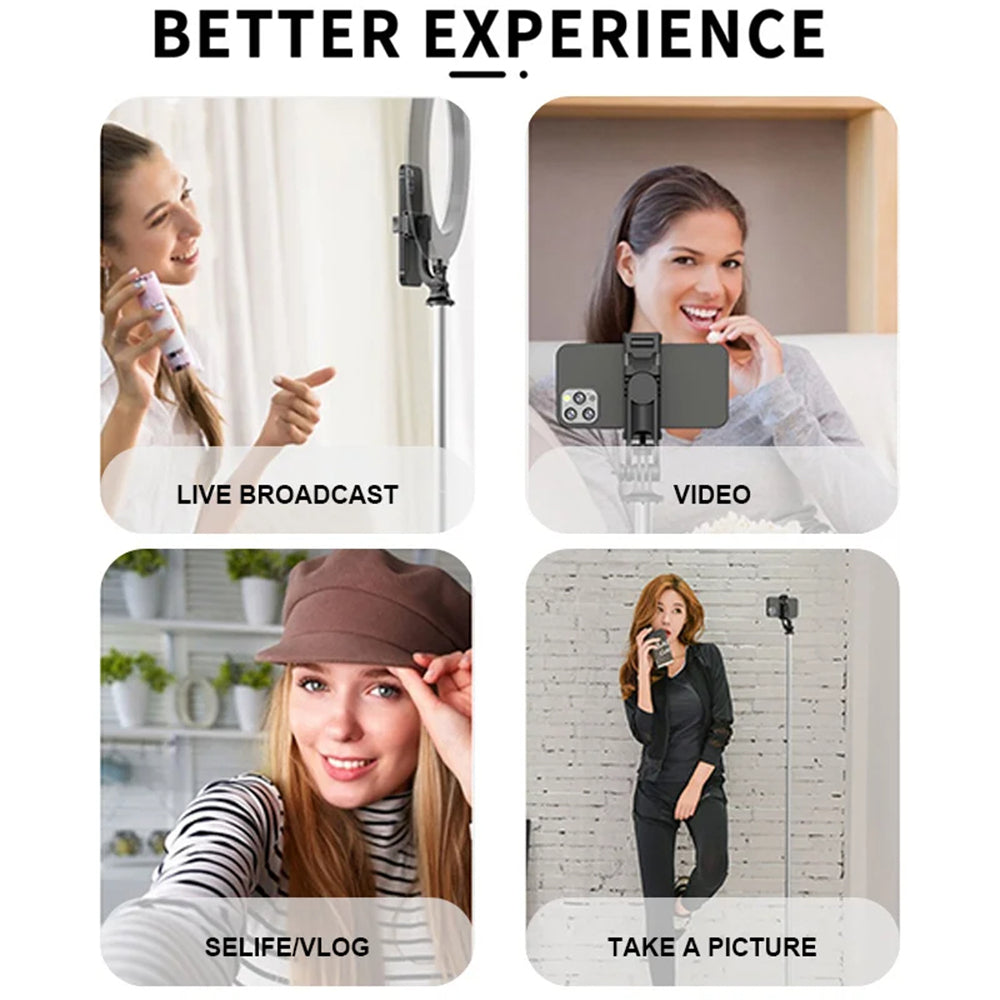 Suport Techsuit Selfie Stick (Q05), Stable Tripod with Bluetooth Remote Control, 360 Rotation, Stainless Steel, 158cm, Negru