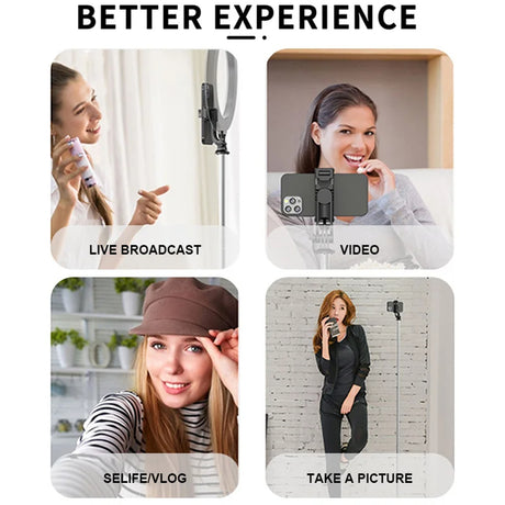 Suport Techsuit Selfie Stick (Q05), Stable Tripod with Bluetooth Remote Control, 360 Rotation, Stainless Steel, 158cm, Negru