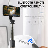Suport Techsuit Selfie Stick (Q03s), Stable Tripod with Bluetooth Remote Control and Fill Light, Aluminium Alloy, 76cm, Negru
