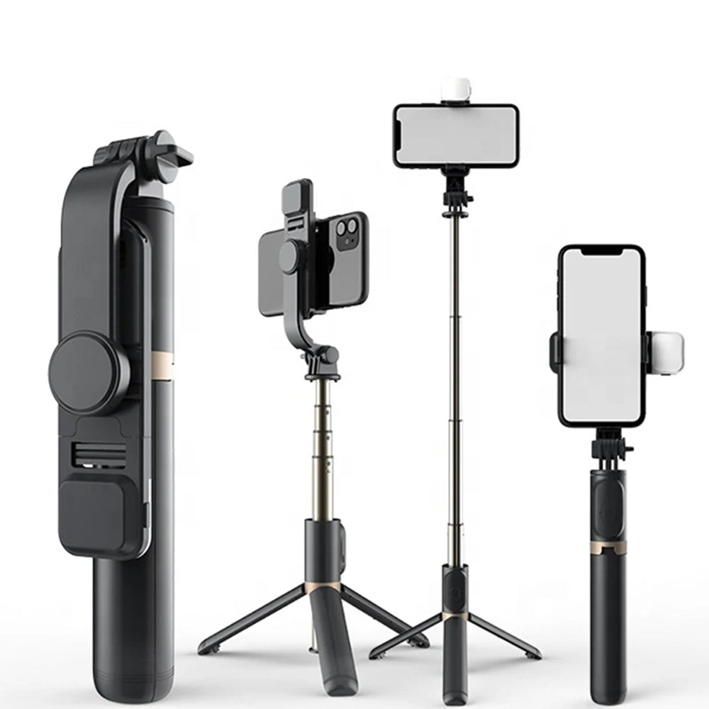 Suport Techsuit Selfie Stick (Q03s), Stable Tripod with Bluetooth Remote Control and Fill Light, Aluminium Alloy, 76cm, Negru