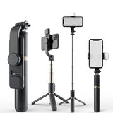 Suport Techsuit Selfie Stick (Q03s), Stable Tripod with Bluetooth Remote Control and Fill Light, Aluminium Alloy, 76cm, Negru