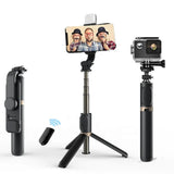 Suport Techsuit Selfie Stick (Q03s), Stable Tripod with Bluetooth Remote Control and Fill Light, Aluminium Alloy, 76cm, Negru
