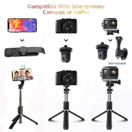 Suport Techsuit Selfie Stick (Q03s), Stable Tripod with Bluetooth Remote Control and Fill Light, Aluminium Alloy, 76cm, Negru