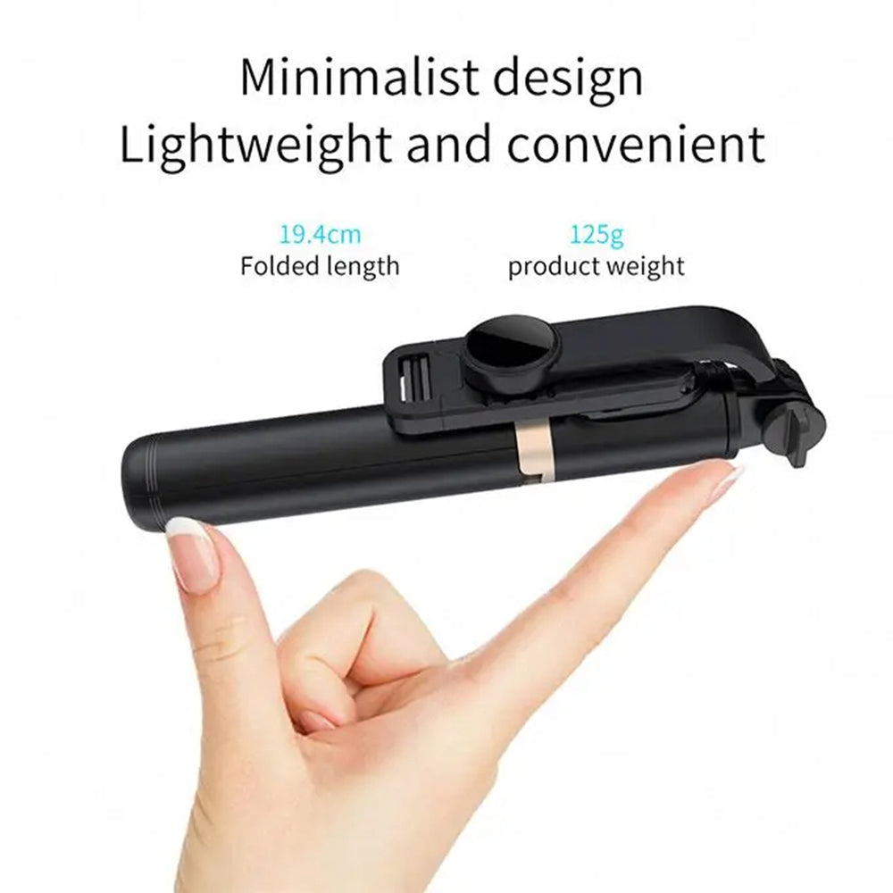 Suport Techsuit Selfie Stick (Q03), Stable Tripod with Bluetooth Remote Control, Aluminium Alloy, 360 Rotation, 74cm, Negru