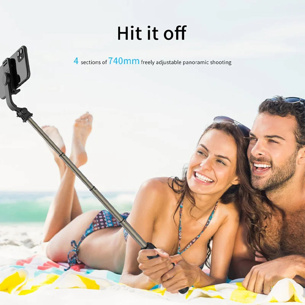 Suport Techsuit Selfie Stick (Q03), Stable Tripod with Bluetooth Remote Control, Aluminium Alloy, 360 Rotation, 74cm, Negru