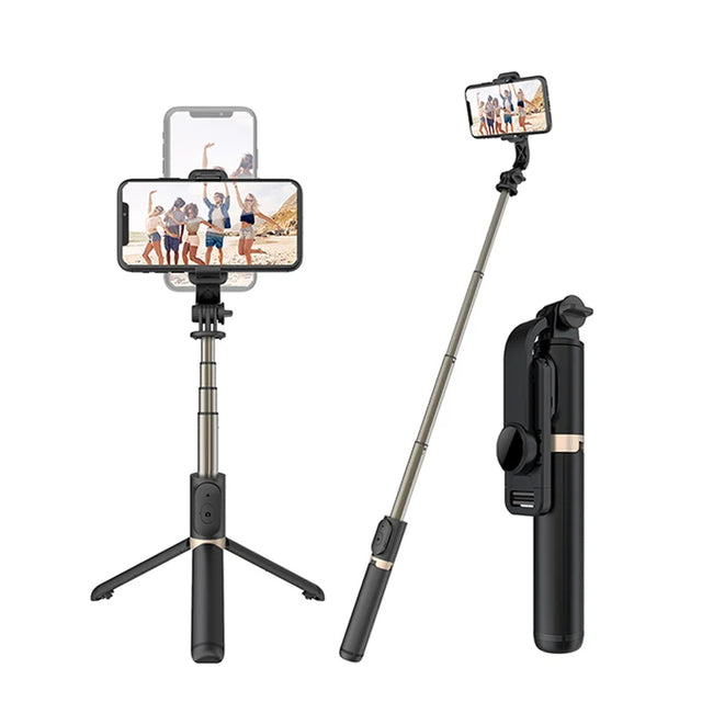 Suport Techsuit Selfie Stick (Q03), Stable Tripod with Bluetooth Remote Control, Aluminium Alloy, 360 Rotation, 74cm, Negru