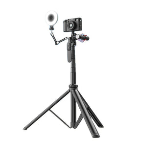 Suport Techsuit Selfie Stick (C05), Large Ajustable Tripod with Bluetooth Remote Control, 360, Aluminium Alloy, 205cm, Negru