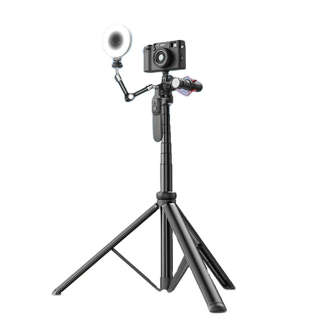 Suport Techsuit Selfie Stick (C05), Large Ajustable Tripod with Bluetooth Remote Control, 360, Aluminium Alloy, 205cm, Negru