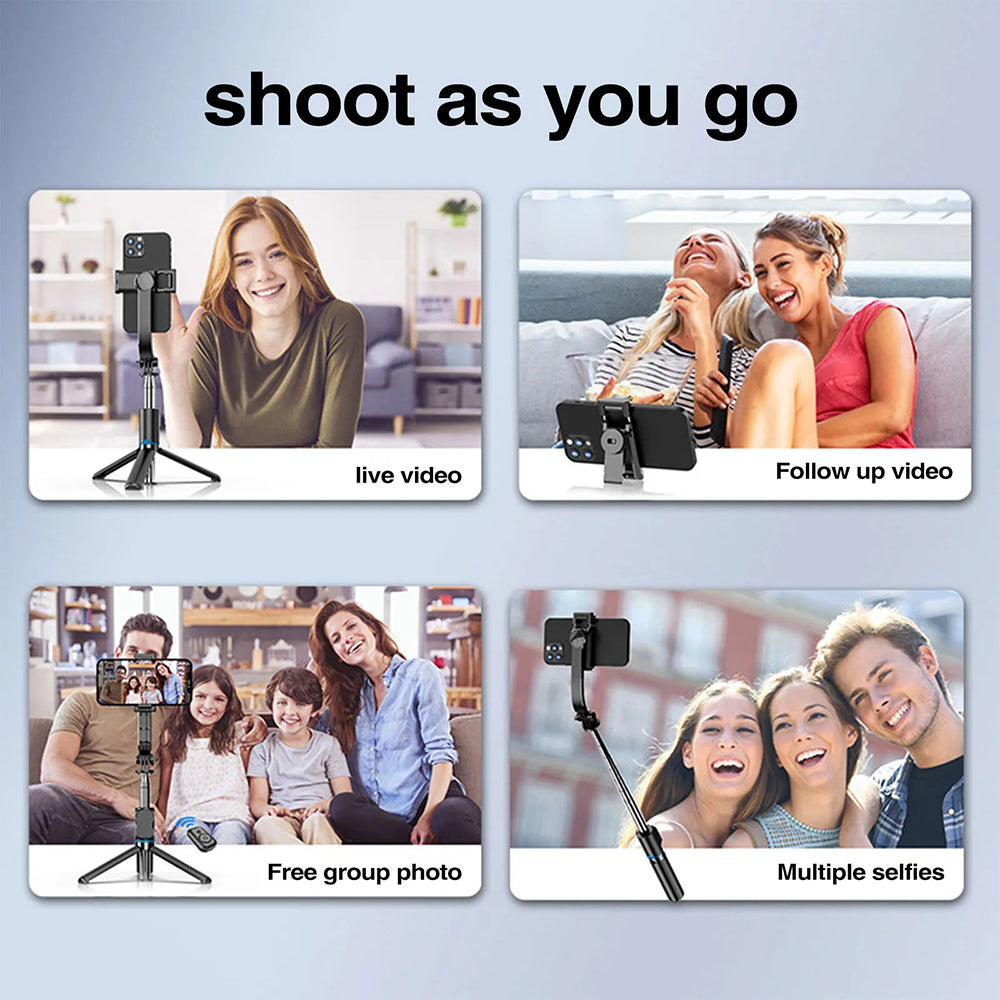 Suport Techsuit Selfie Stick (C01), with Foldable Stable Tripod and Bluetooth Remote Control, 106cm, Negru