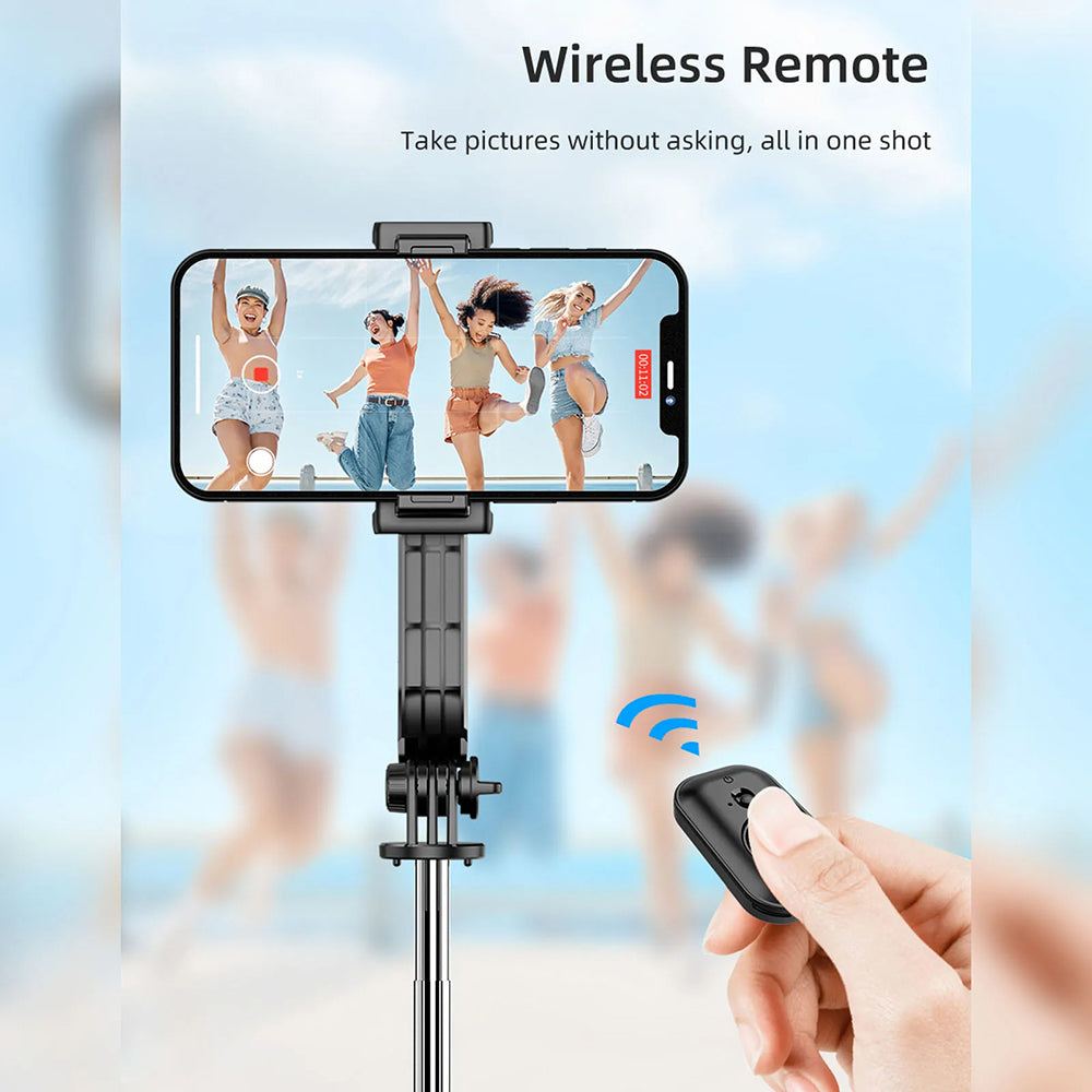 Suport Techsuit Selfie Stick (C01), with Foldable Stable Tripod and Bluetooth Remote Control, 106cm, Negru