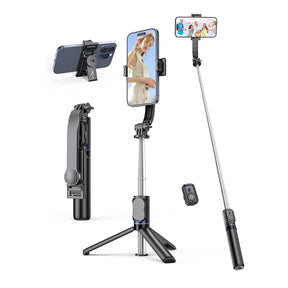 Suport Techsuit Selfie Stick (C01), with Foldable Stable Tripod and Bluetooth Remote Control, 106cm, Negru
