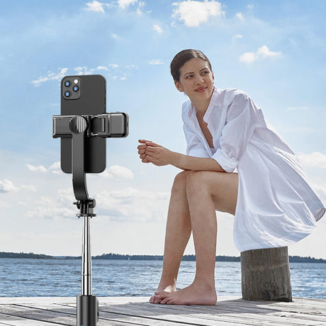 Suport Techsuit Selfie Stick (C01s), with Foldable Stable Tripod, Bluetooth Remote Control, Fill Light, 107cm, Negru