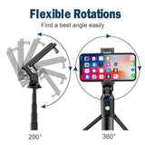 Suport Techsuit Selfie Stick (K22), Compact Tripod Mount with Bluetooth Remote Control, Foldable, 97cm, Negru
