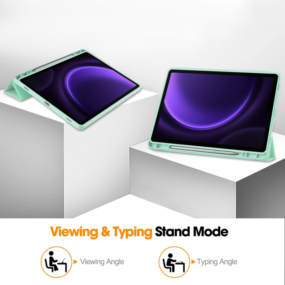 Husa de protectie tableta Techsuit Flex Trifold (with Pencil Holder) compatibil cu Samsung Galaxy Tab S9 / S9 FE / S10 FE, Matcha Green